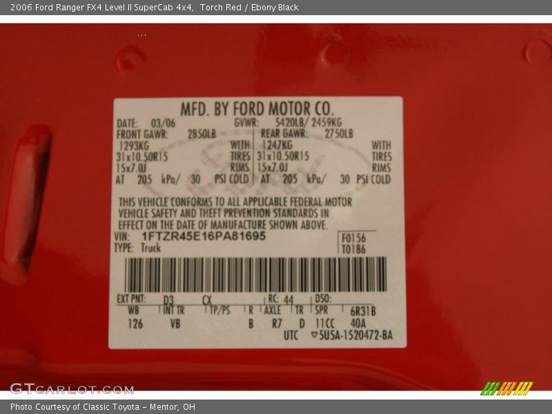 Torch Red / Ebony Black 2006 Ford Ranger FX4 Level II SuperCab 4x4