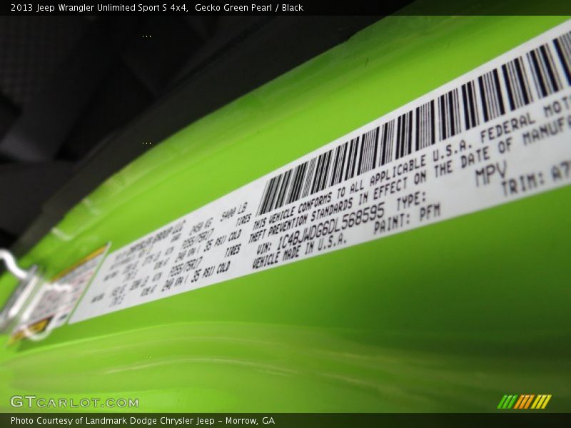 2013 Wrangler Unlimited Sport S 4x4 Gecko Green Pearl Color Code PFM