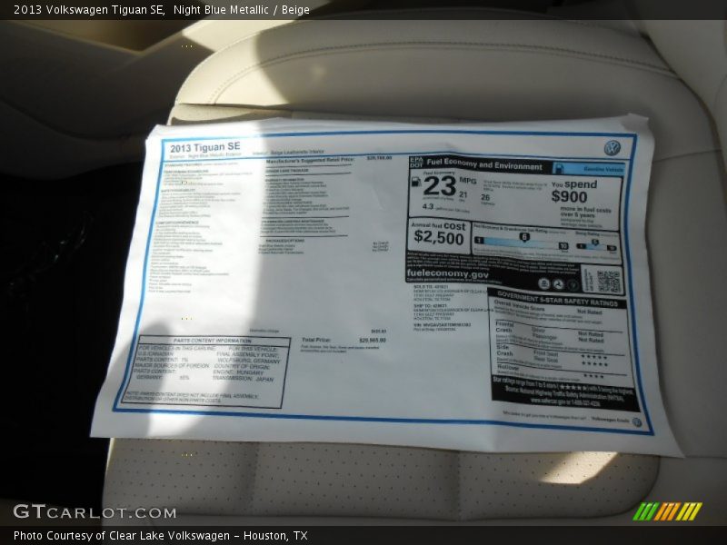 Night Blue Metallic / Beige 2013 Volkswagen Tiguan SE