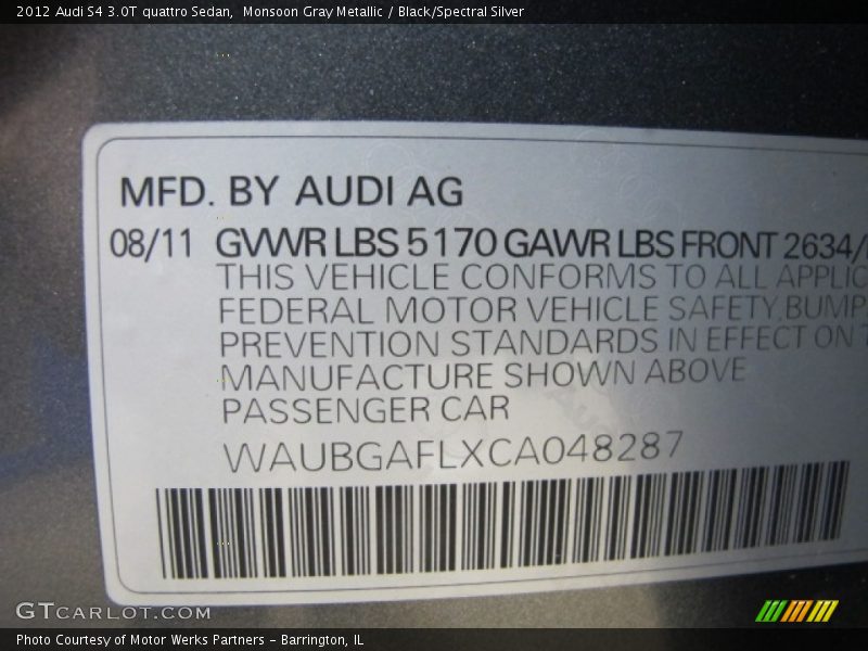 Monsoon Gray Metallic / Black/Spectral Silver 2012 Audi S4 3.0T quattro Sedan