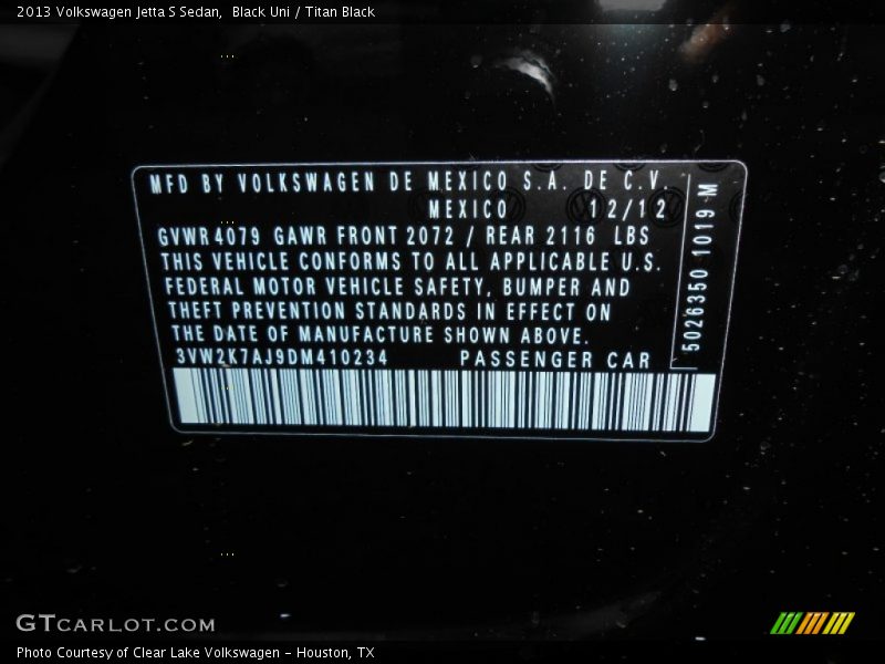 Black Uni / Titan Black 2013 Volkswagen Jetta S Sedan