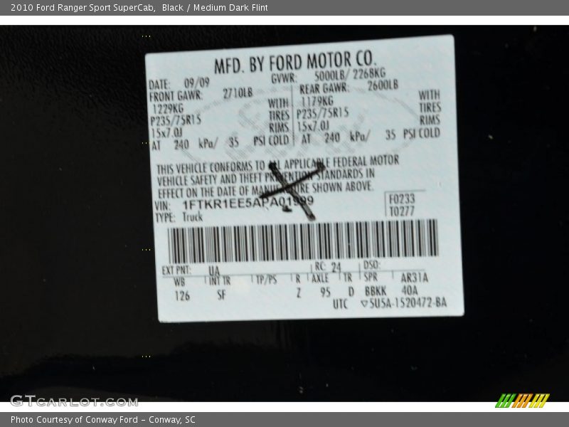 Black / Medium Dark Flint 2010 Ford Ranger Sport SuperCab