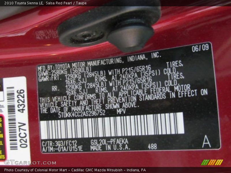 Salsa Red Pearl / Taupe 2010 Toyota Sienna LE