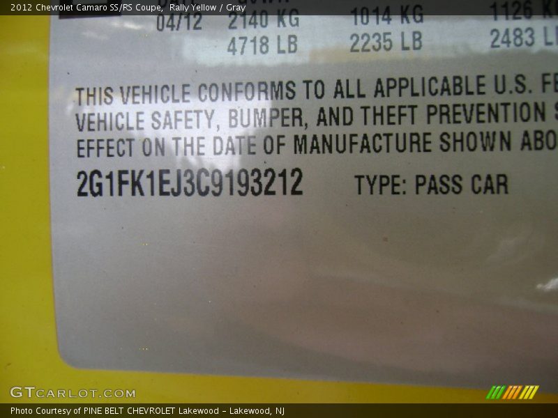 Rally Yellow / Gray 2012 Chevrolet Camaro SS/RS Coupe
