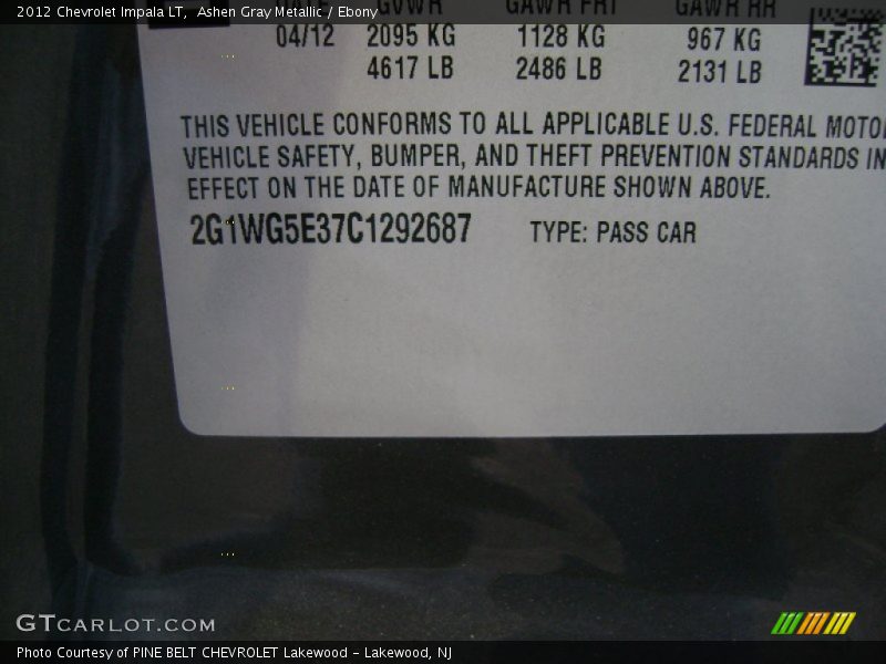 Ashen Gray Metallic / Ebony 2012 Chevrolet Impala LT