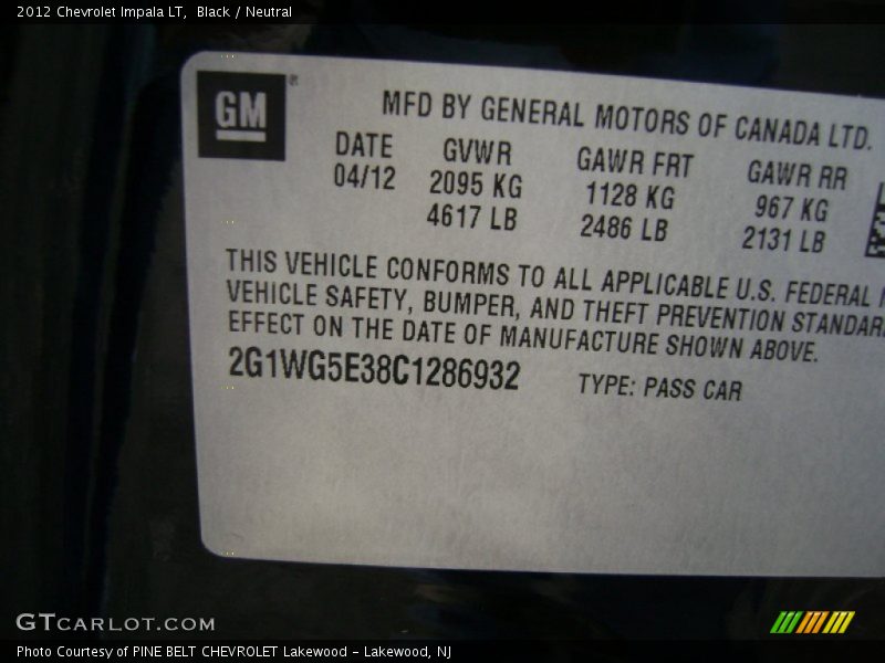 Black / Neutral 2012 Chevrolet Impala LT