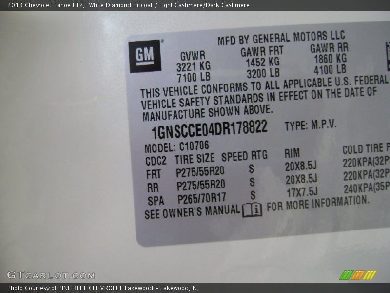 White Diamond Tricoat / Light Cashmere/Dark Cashmere 2013 Chevrolet Tahoe LTZ