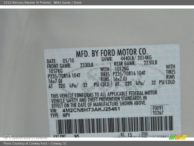 White Suede / Stone 2010 Mercury Mariner I4 Premier