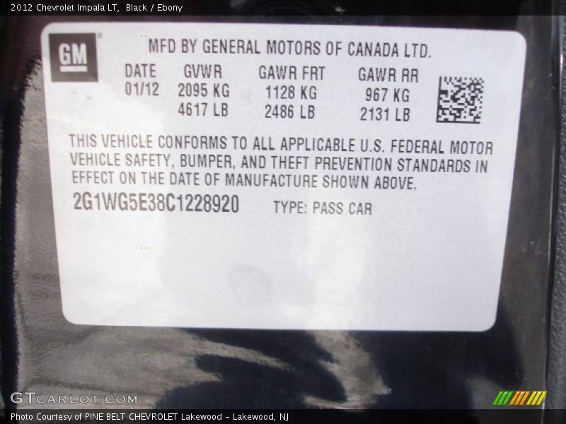 Black / Ebony 2012 Chevrolet Impala LT