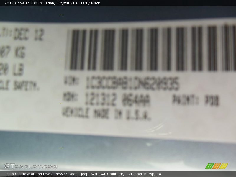 Crystal Blue Pearl / Black 2013 Chrysler 200 LX Sedan