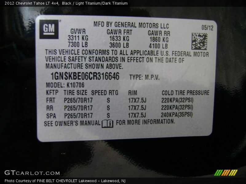 Black / Light Titanium/Dark Titanium 2012 Chevrolet Tahoe LT 4x4