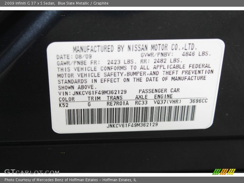 Blue Slate Metallic / Graphite 2009 Infiniti G 37 x S Sedan