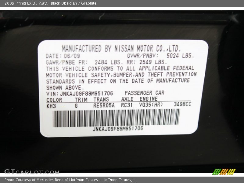 Black Obsidian / Graphite 2009 Infiniti EX 35 AWD