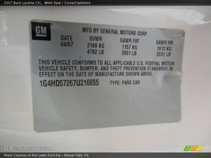 White Opal / Cocoa/Cashmere 2007 Buick Lucerne CXL