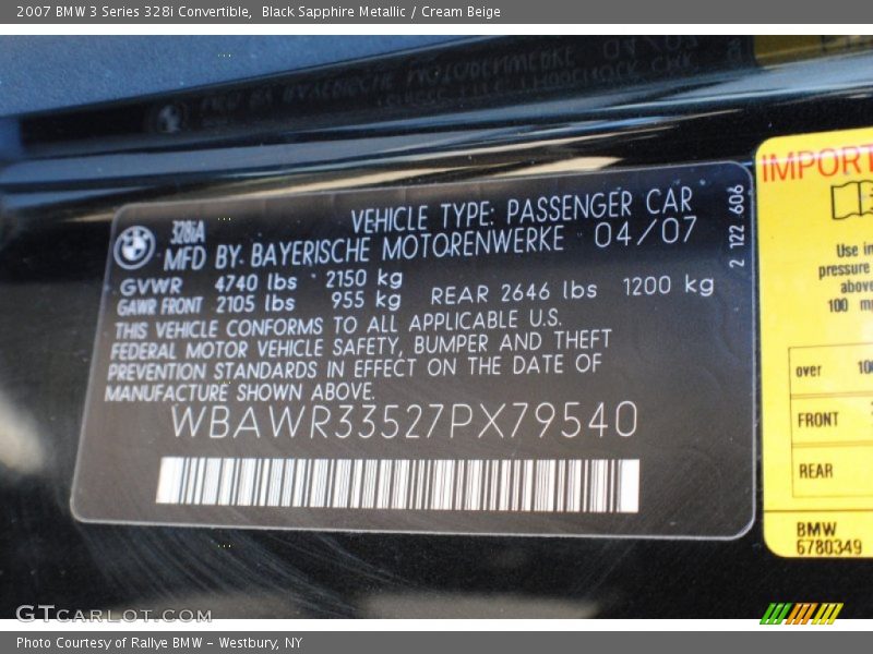 Black Sapphire Metallic / Cream Beige 2007 BMW 3 Series 328i Convertible