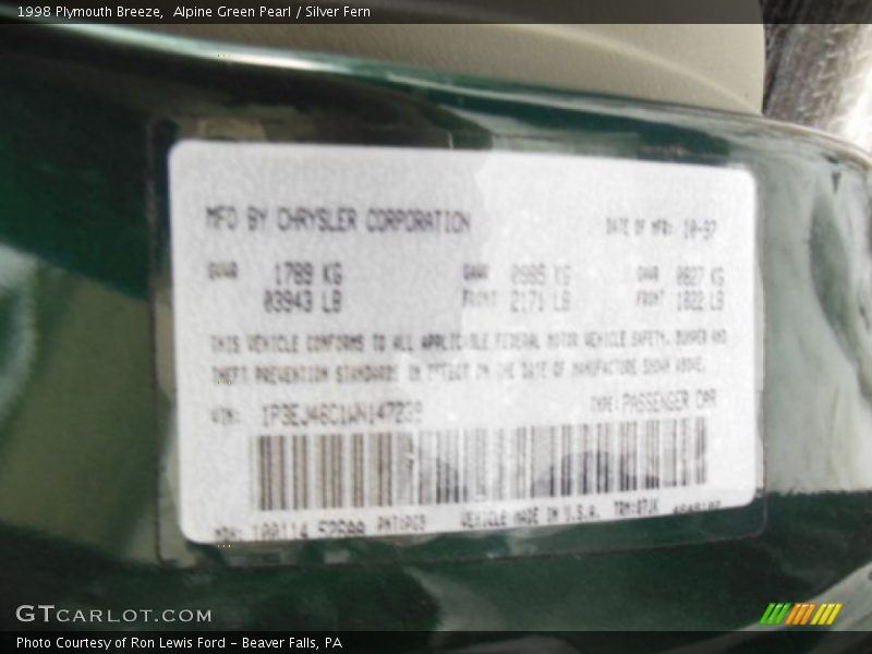 Alpine Green Pearl / Silver Fern 1998 Plymouth Breeze