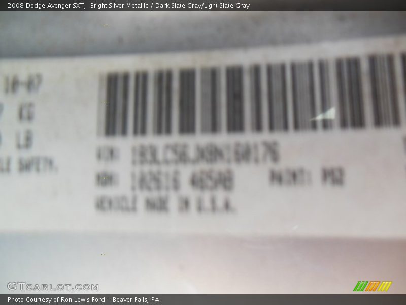 Bright Silver Metallic / Dark Slate Gray/Light Slate Gray 2008 Dodge Avenger SXT