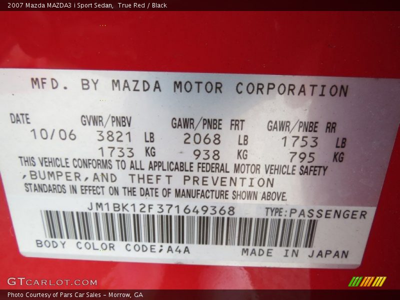 True Red / Black 2007 Mazda MAZDA3 i Sport Sedan