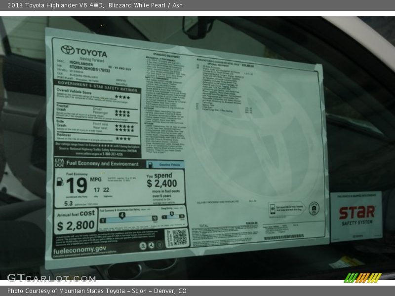 Blizzard White Pearl / Ash 2013 Toyota Highlander V6 4WD