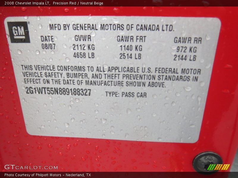 Precision Red / Neutral Beige 2008 Chevrolet Impala LT