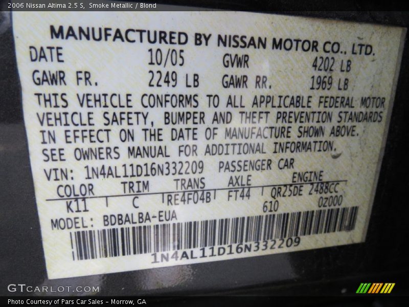 Smoke Metallic / Blond 2006 Nissan Altima 2.5 S