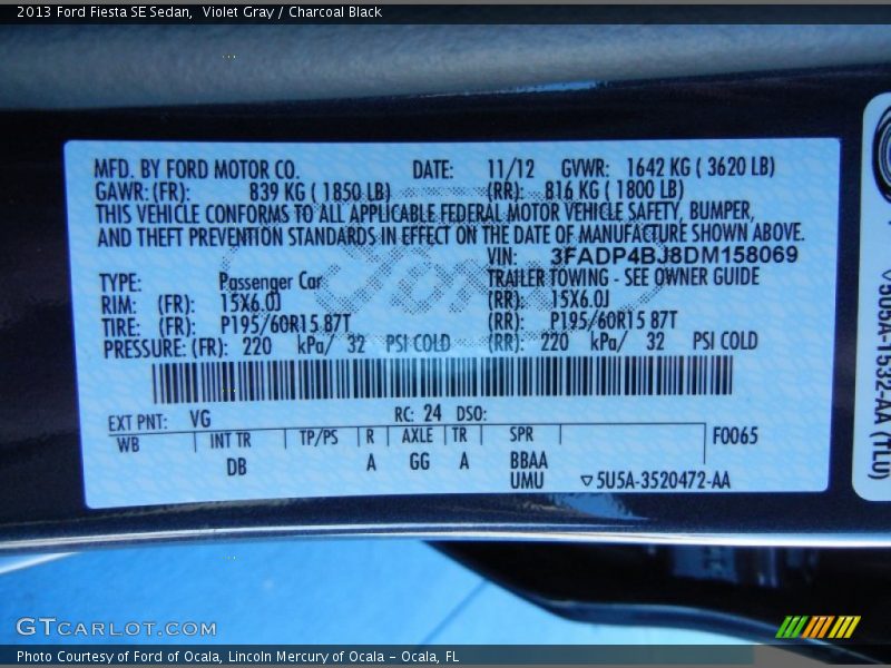 Violet Gray / Charcoal Black 2013 Ford Fiesta SE Sedan