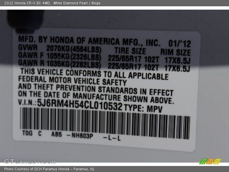 White Diamond Pearl / Beige 2012 Honda CR-V EX 4WD
