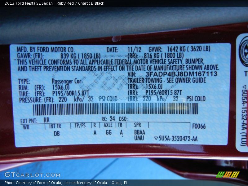 Ruby Red / Charcoal Black 2013 Ford Fiesta SE Sedan