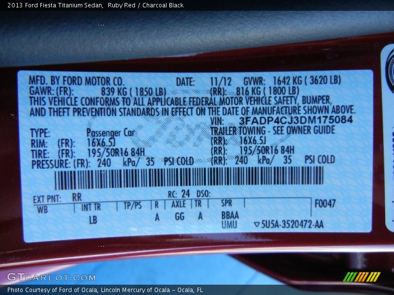2013 Fiesta Titanium Sedan Ruby Red Color Code RR