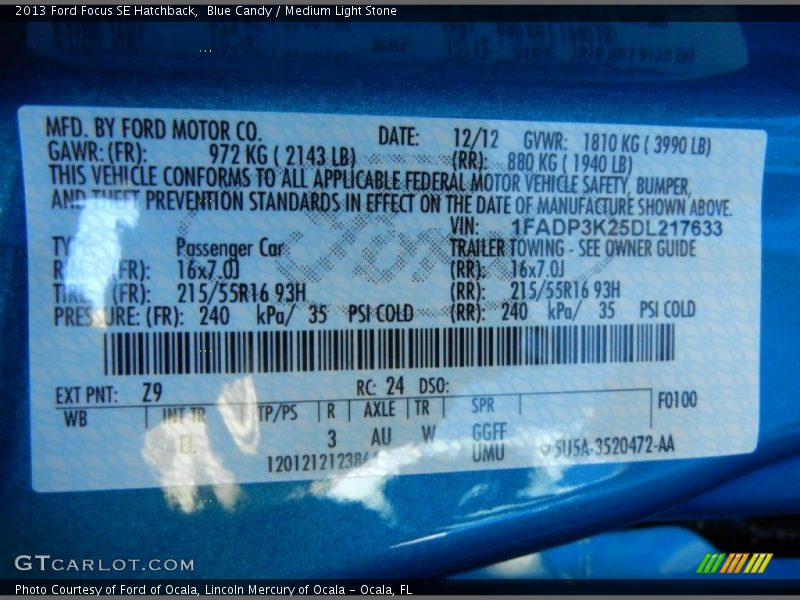Blue Candy / Medium Light Stone 2013 Ford Focus SE Hatchback