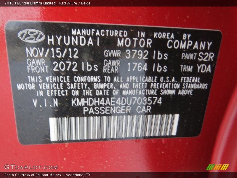 Red Allure / Beige 2013 Hyundai Elantra Limited