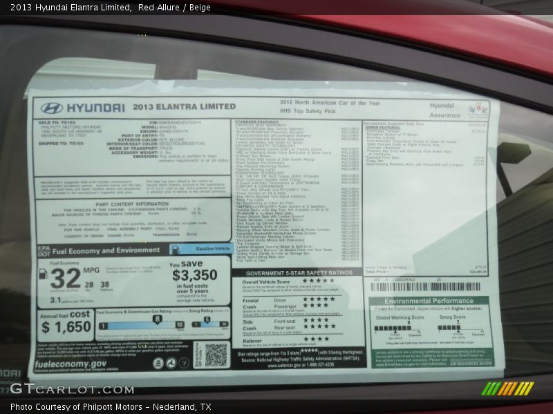 Red Allure / Beige 2013 Hyundai Elantra Limited