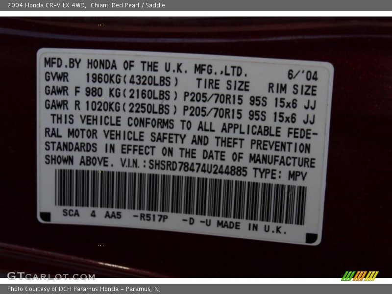 Chianti Red Pearl / Saddle 2004 Honda CR-V LX 4WD