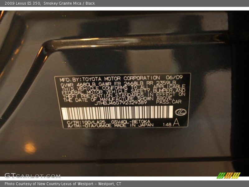 Smokey Granite Mica / Black 2009 Lexus ES 350