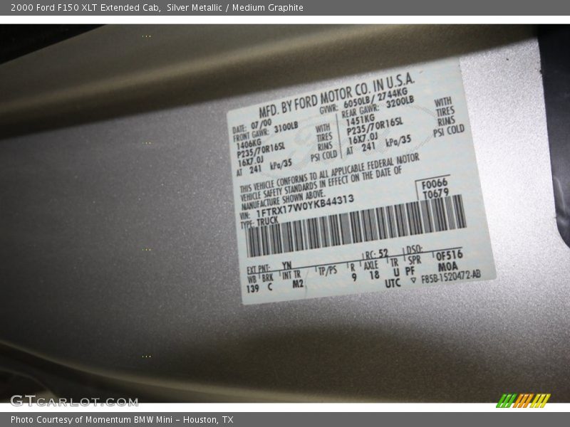 Silver Metallic / Medium Graphite 2000 Ford F150 XLT Extended Cab