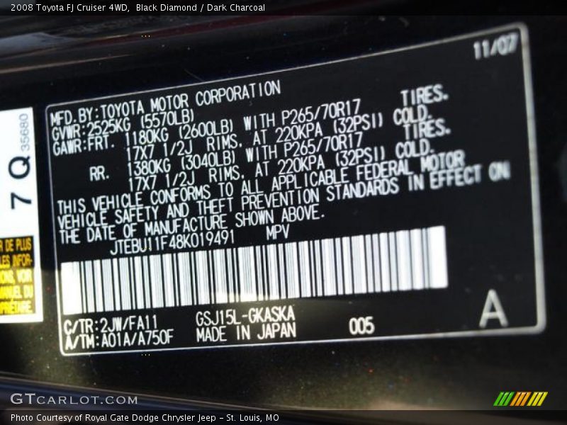 Black Diamond / Dark Charcoal 2008 Toyota FJ Cruiser 4WD