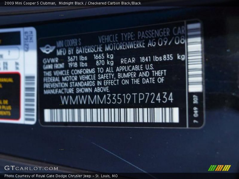Midnight Black / Checkered Carbon Black/Black 2009 Mini Cooper S Clubman
