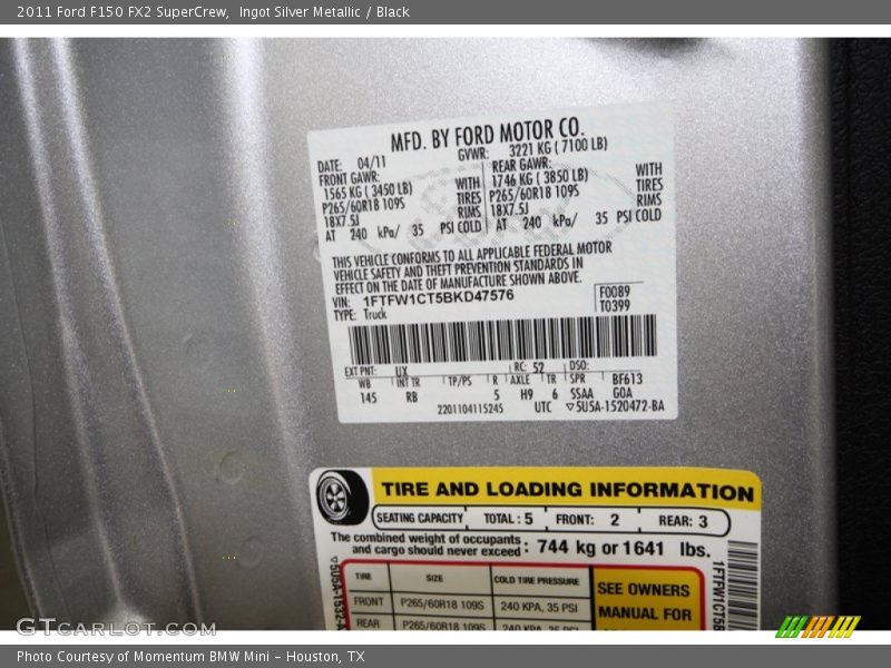 Ingot Silver Metallic / Black 2011 Ford F150 FX2 SuperCrew
