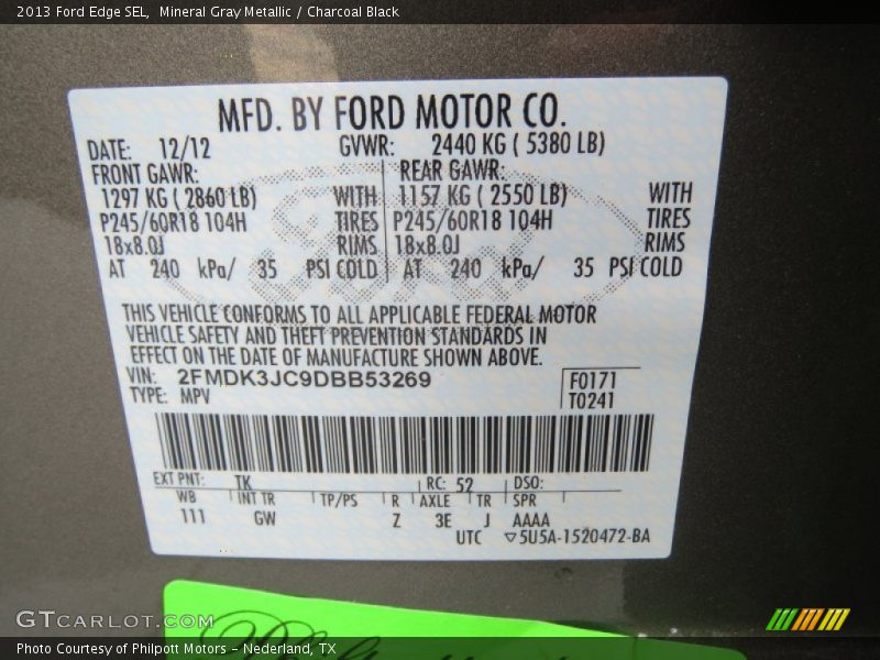 Mineral Gray Metallic / Charcoal Black 2013 Ford Edge SEL