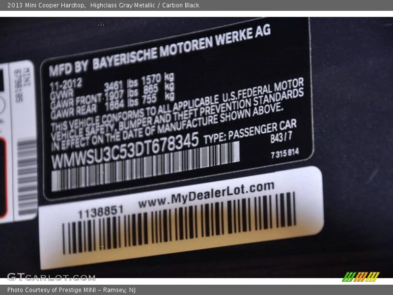 B43 - 2013 Mini Cooper Hardtop