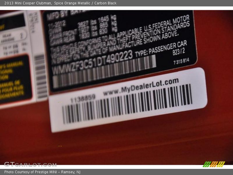 2013 Cooper Clubman Spice Orange Metallic Color Code B23