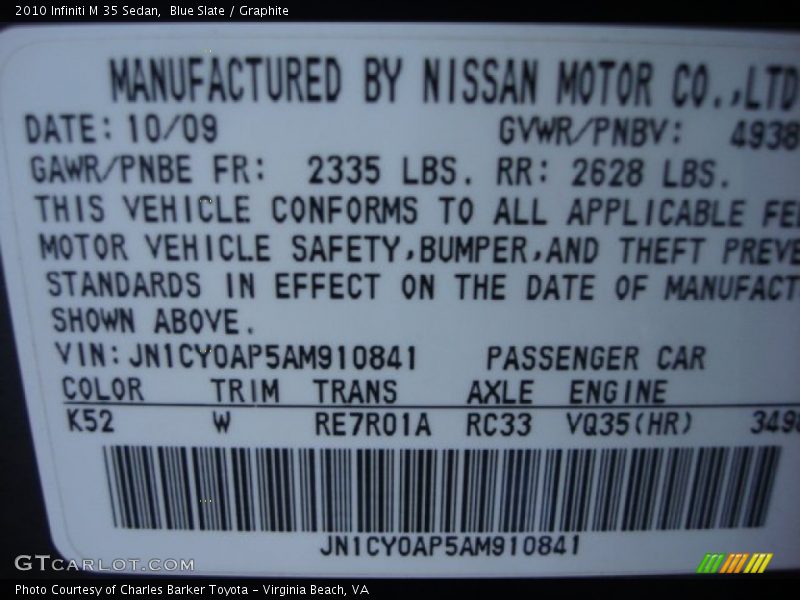Blue Slate / Graphite 2010 Infiniti M 35 Sedan