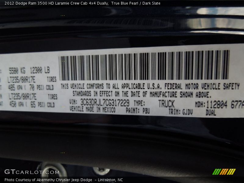 True Blue Pearl / Dark Slate 2012 Dodge Ram 3500 HD Laramie Crew Cab 4x4 Dually