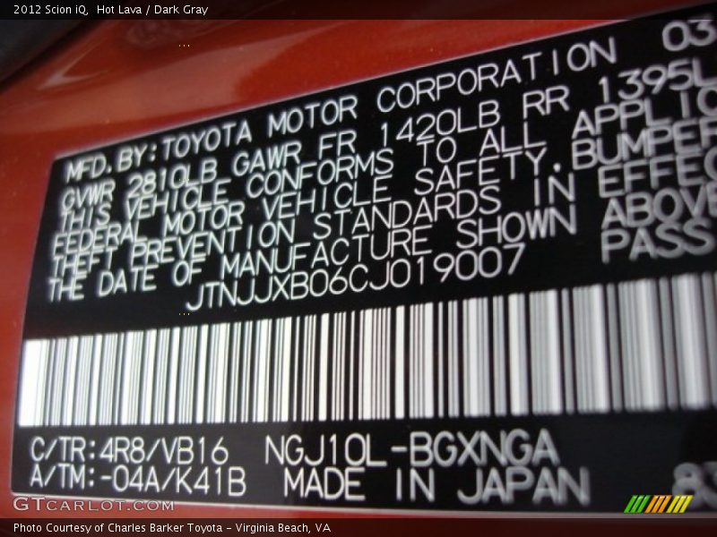 2012 iQ  Hot Lava Color Code 4R8