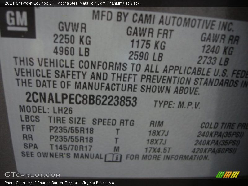 Mocha Steel Metallic / Light Titanium/Jet Black 2011 Chevrolet Equinox LT