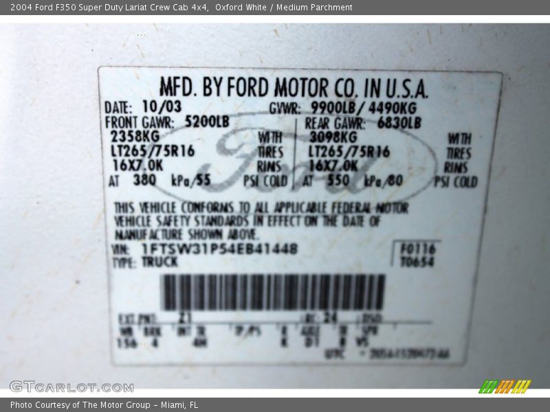 Oxford White / Medium Parchment 2004 Ford F350 Super Duty Lariat Crew Cab 4x4