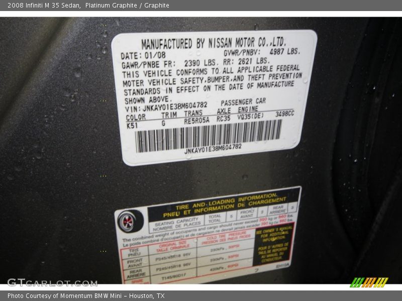 Platinum Graphite / Graphite 2008 Infiniti M 35 Sedan