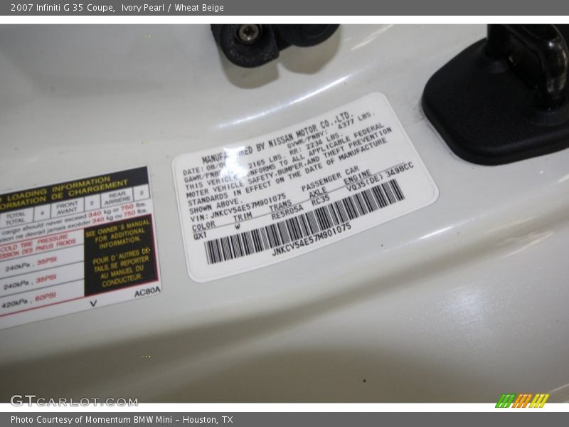 Ivory Pearl / Wheat Beige 2007 Infiniti G 35 Coupe