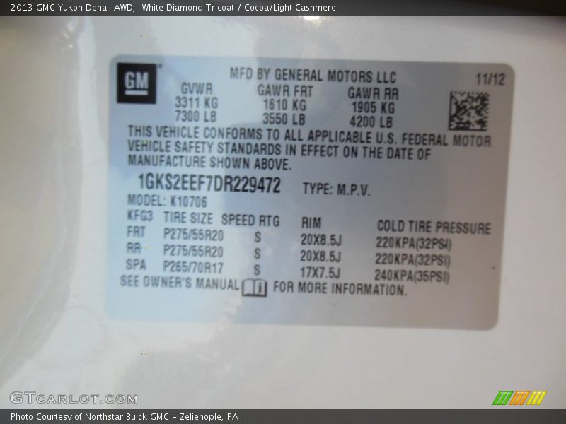 White Diamond Tricoat / Cocoa/Light Cashmere 2013 GMC Yukon Denali AWD