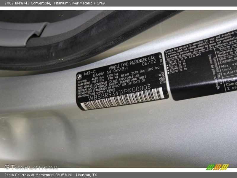Titanium Silver Metallic / Grey 2002 BMW M3 Convertible